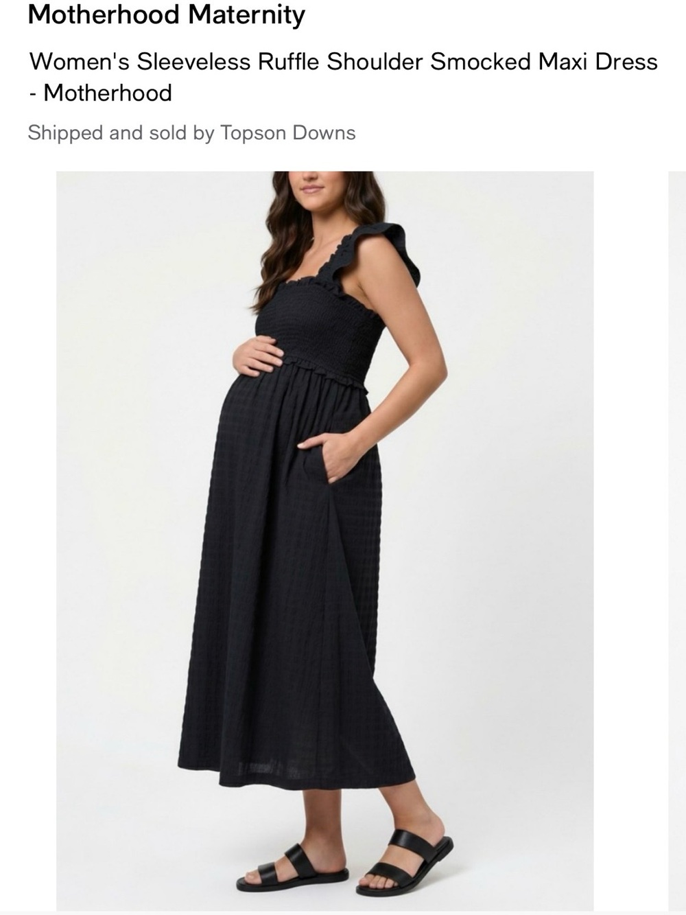 Motherhood Maternity Black Sleeveless Smocked Ruffle-Shoulder Maxi Dress